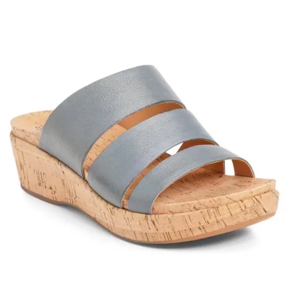 Kork-Ease Menzie Wedge Triple Strap Slide Sandal‎ In Periwinkle Leather Size 9